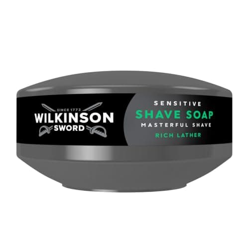 Wilkinson Sword Rasierseife für empfindliche Haut. Ideal für Herren-Kosmetiktaschen, Barbier-Sets zu Hause, Rasierseife und Schale für empfindliche Haut, 1 Stück