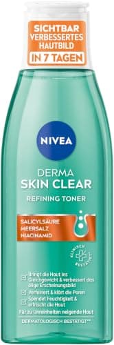 NIVEA Derma Skin Clear Refining Toner, porenverfeinerndes Gesichtswasser für ein sichtbar verbessertes Hautbild, Gesichtsreinigung mit Salicylsäure & Niacinamid (200 ml)