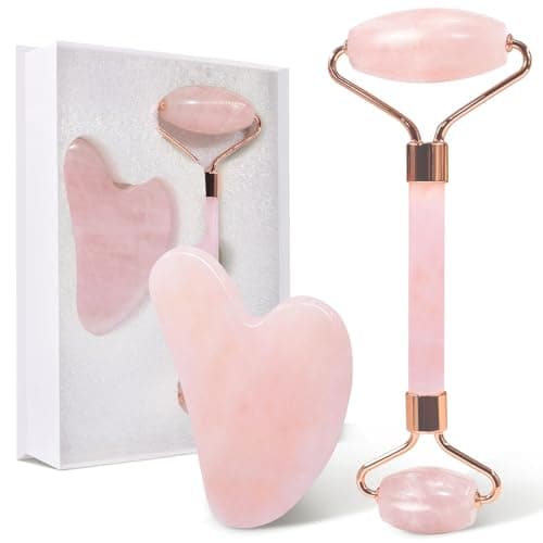 GUGUG Rosenquarz Roller und Gua Sha Set für Gesichtsmassage und Hautpflege