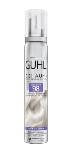 Guhl Schaum-Tönungsfestiger - Farbe 98 - Silberblond - Für graues, lichtblondes, hellblondes und weißes Haar - Sanfter Halt, Volumen und Farbglanz - Hält 1 bis 3 Haarwäschen