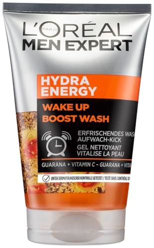 L'Oréal Men Expert Gesichtsreinigung gegen müde Haut für Männer, Erfrischendes Waschgel gegen Unreinheiten, Herren Cleanser für das Gesicht mit Guarana und Vitamin C, Hydra Energy, 1 x 100 ml