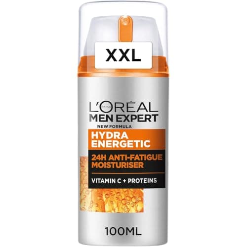 L'Oréal Men Expert XXL Gesichtspflege gegen müde Haut für Männer, Belebende Feuchtigkeitscreme 24H Anti-Müdigkeit, Gesichtscreme für Herren mit Vitamin C und Proteinen, Hydra Energy, Exklusive,1x100ml