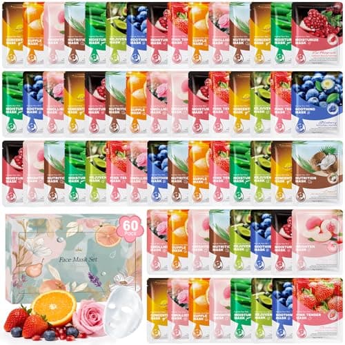 60 Stück Gesichtsmaske Geschenkset Frauen, Tuchmasken Gesicht mit 10 Duft